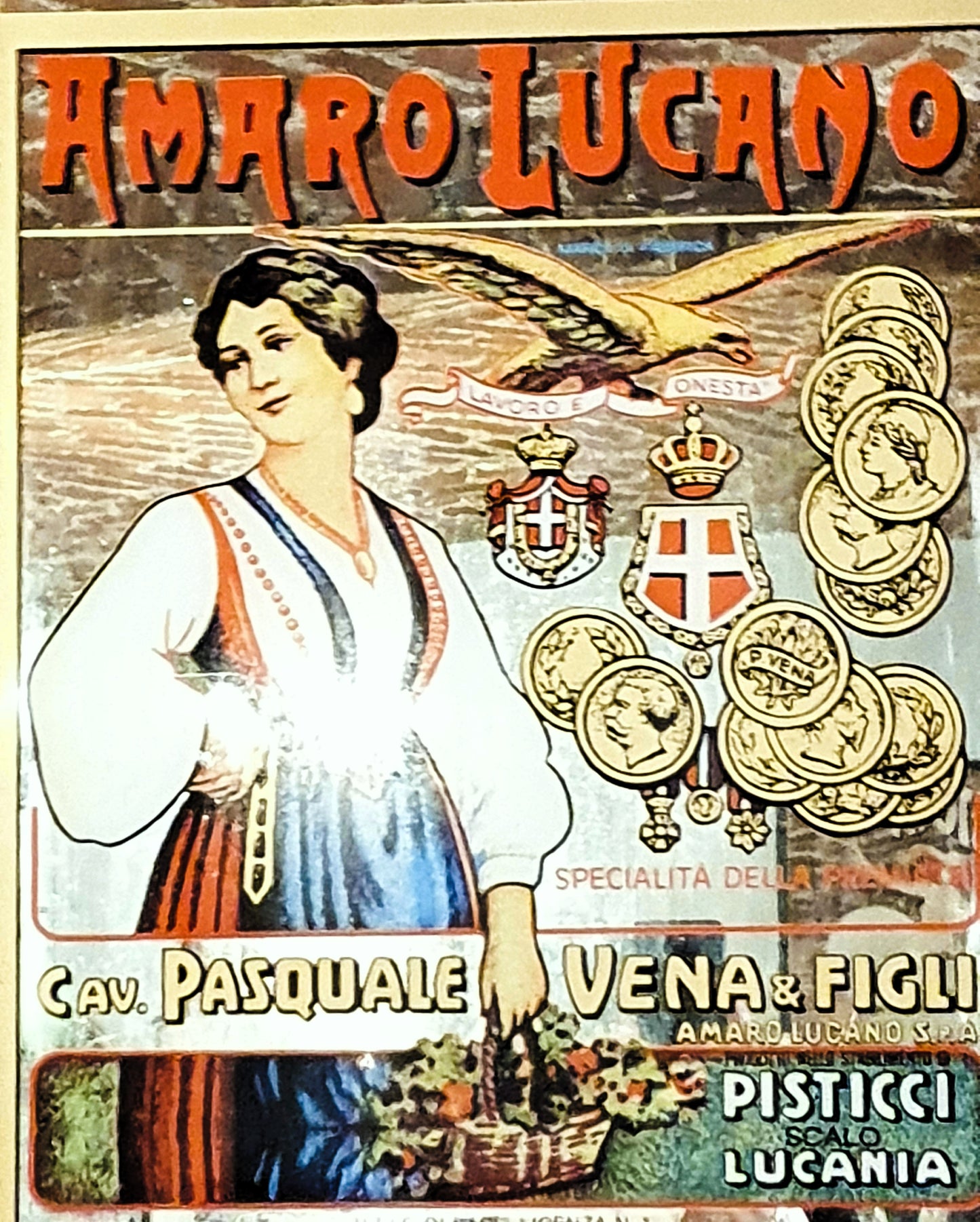 AMARO LUCANO QUADRO A SPECCHIO PUBBLICITARIO VINTAGE