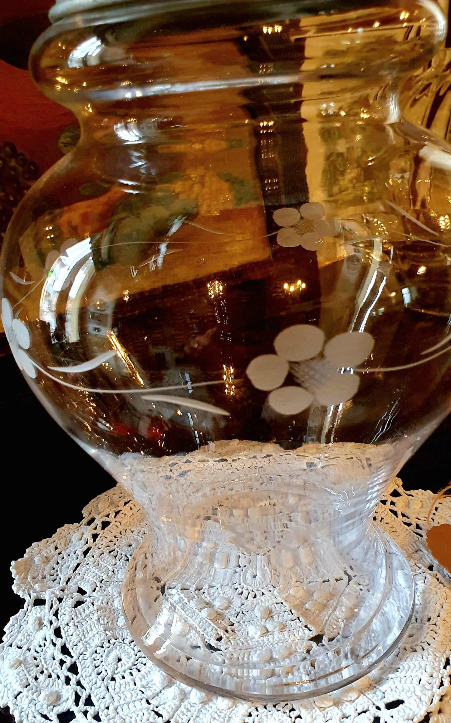 ANTICO GRANDE VASO IN VETRO SERIGRAFATO