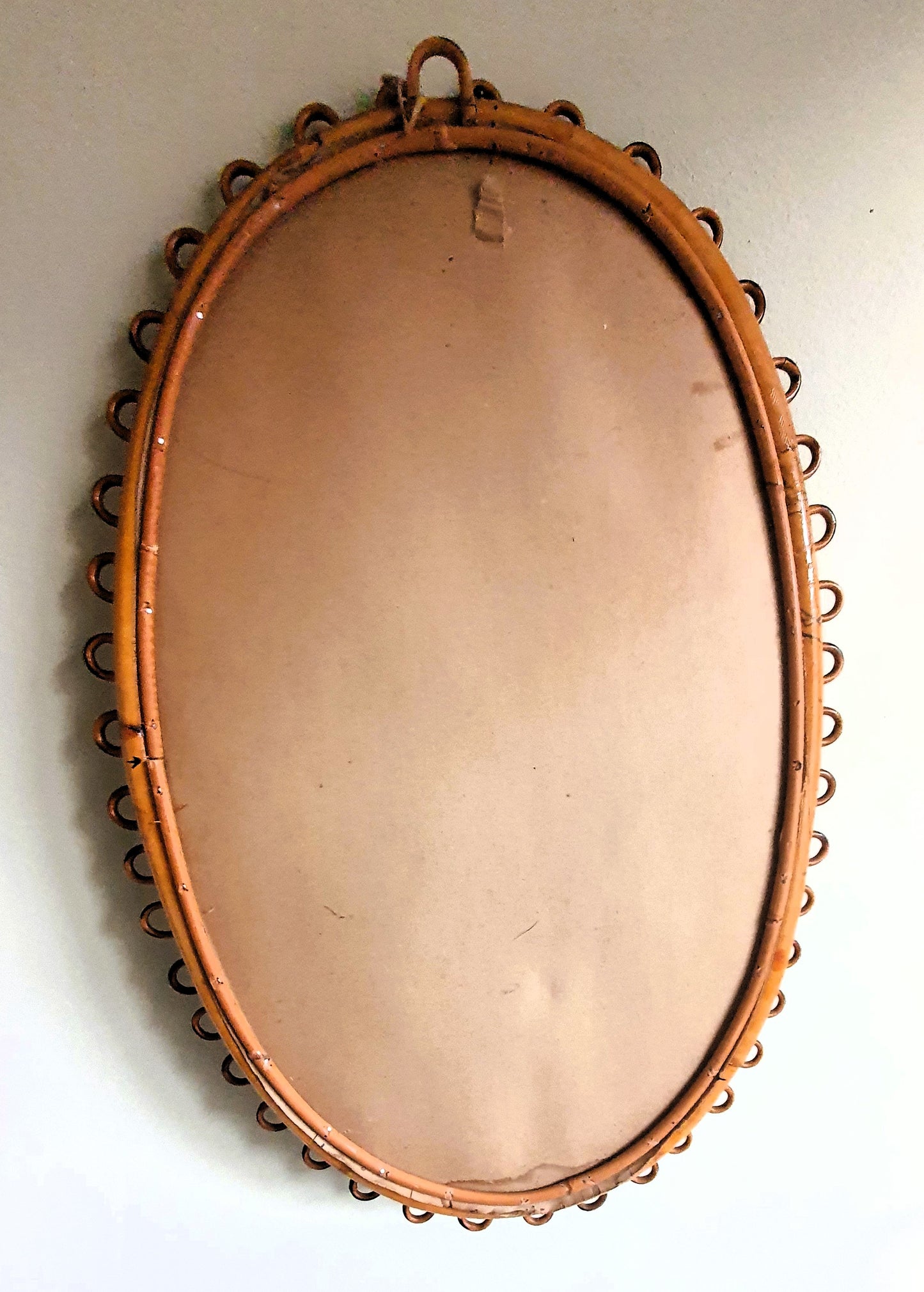 F. ALBINI SPECCHIO OVALE IN BAMBÚ E RATTAN ITALIA ANNI '60