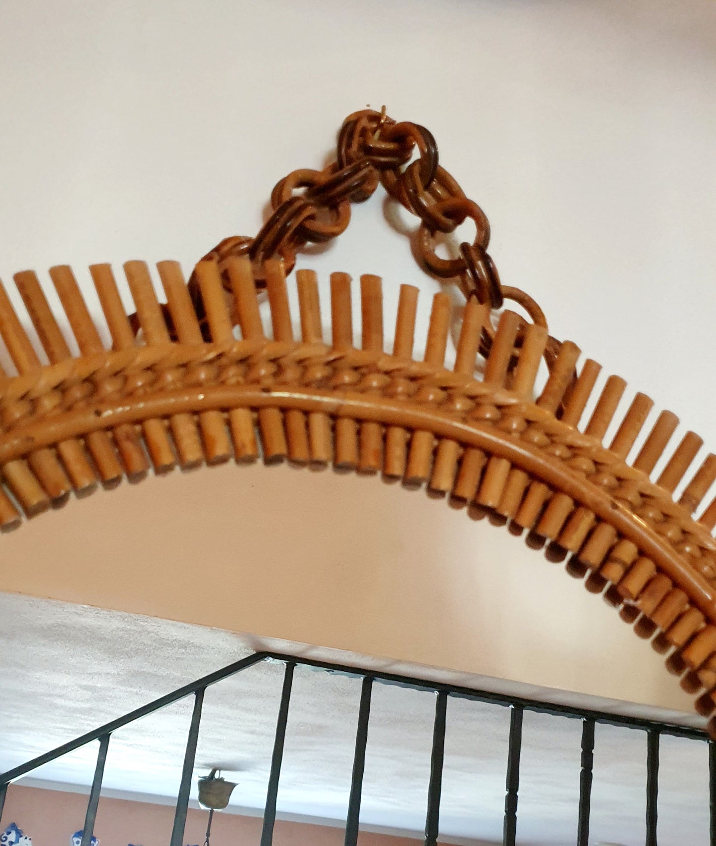 SPECCHIO VINTAGE IN VIMINI E BAMBU' ROTONDO RIVIERA F. ALBINI 1960