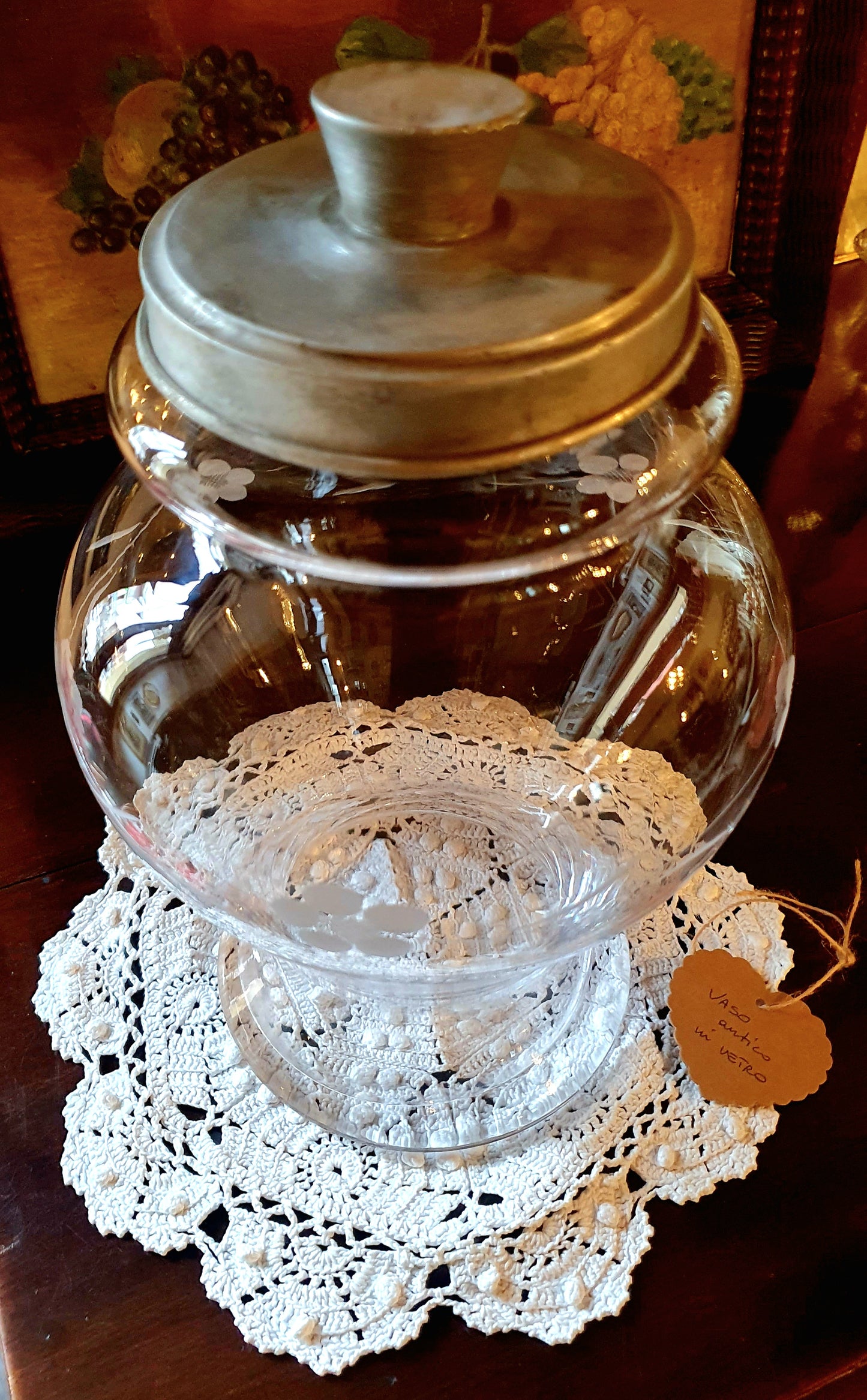 ANTICO GRANDE VASO IN VETRO SERIGRAFATO