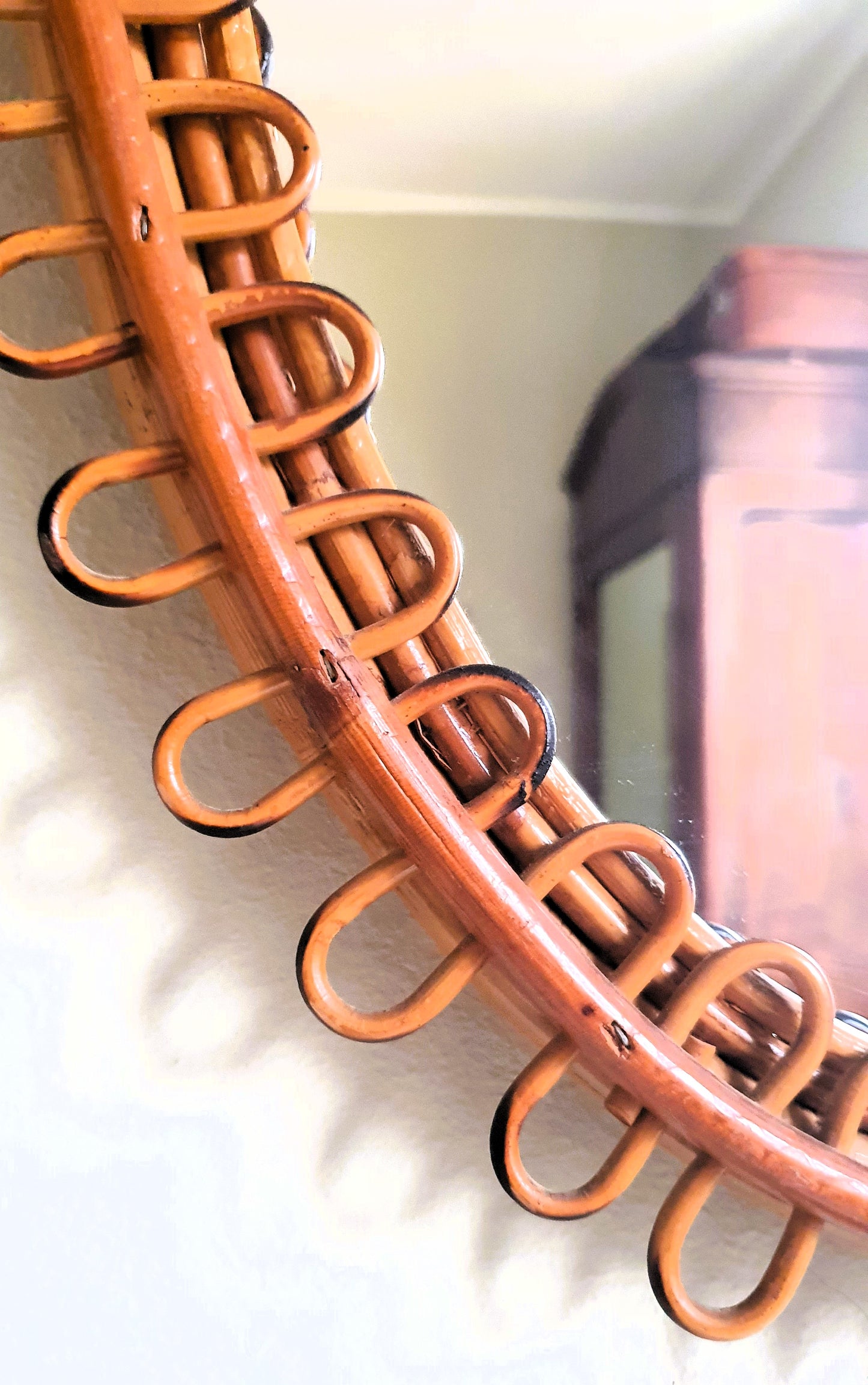 F. ALBINI SPECCHIO OVALE IN BAMBÚ E RATTAN ITALIA ANNI '60