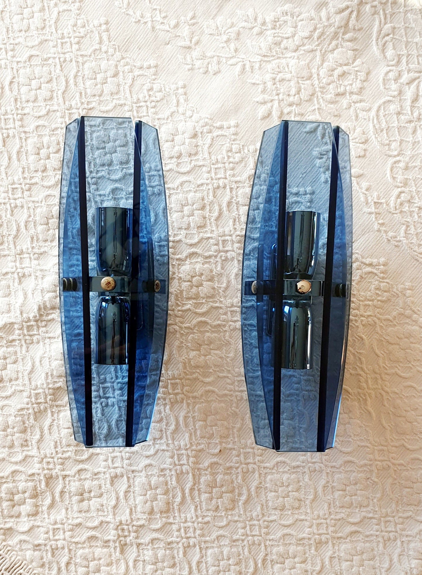 COPPIA DI APPLIQUE IN VETRO BLU DI VECA ITALIA ANNI '60 - '70