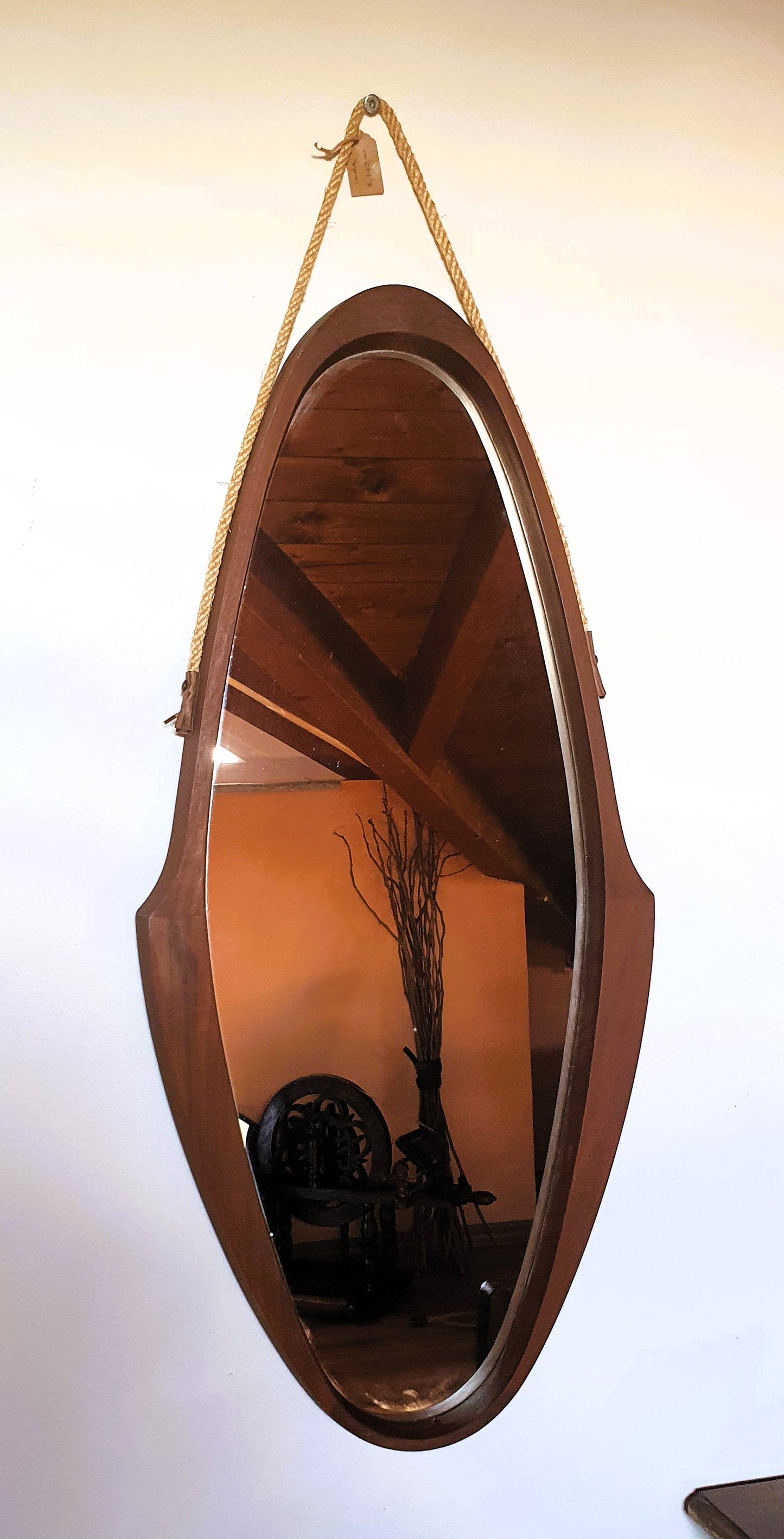 SPECCHIO OVALE VINTAGE IN TEAK ITALIA MID-CENTURY