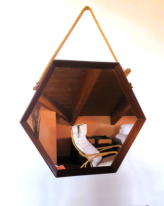 SPECCHIO ESAGONALE VINTAGE IN TEAK ITALIA MID-CENTURY