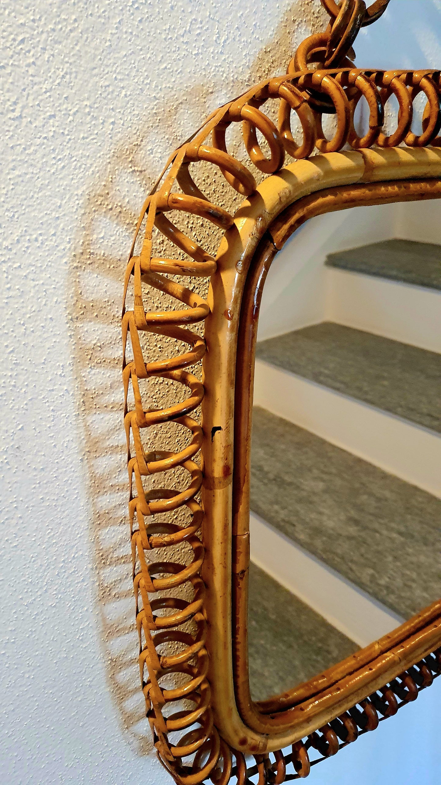 SPECCHIO VINTAGE IN VIMINI E BAMBU' QUADRATO COSTA AZZURRA ITALIA ANNI '60