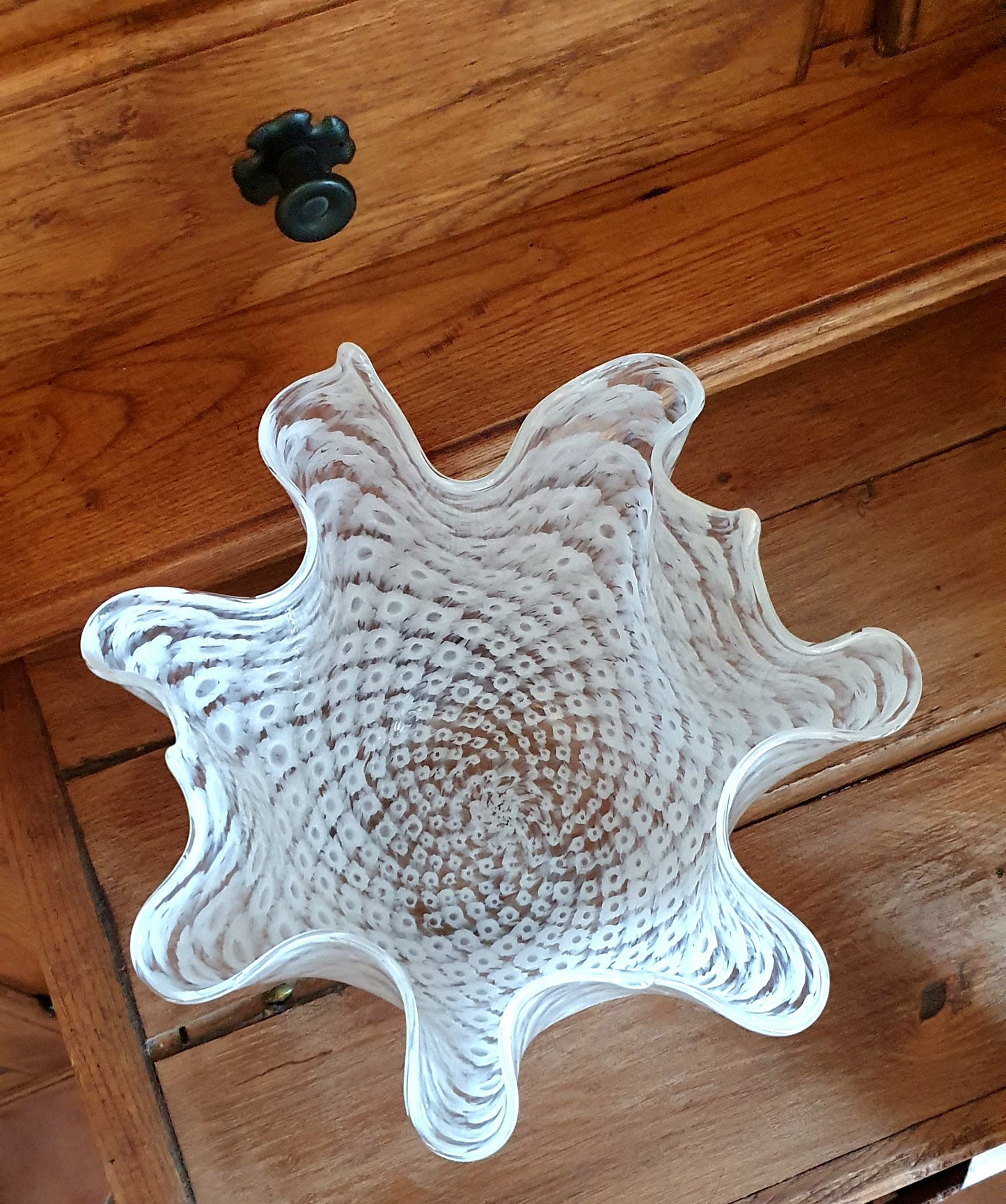 VASO A FAZZOLETTO VINTAGE IN VETRO SOFFIATO DI MURANO