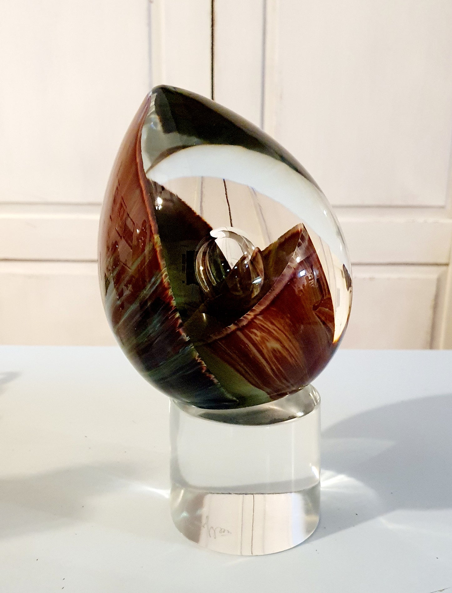 SCULTURA IN VETRO DI MURANO INTITOLATA " UOVO ENTRO UOVO"