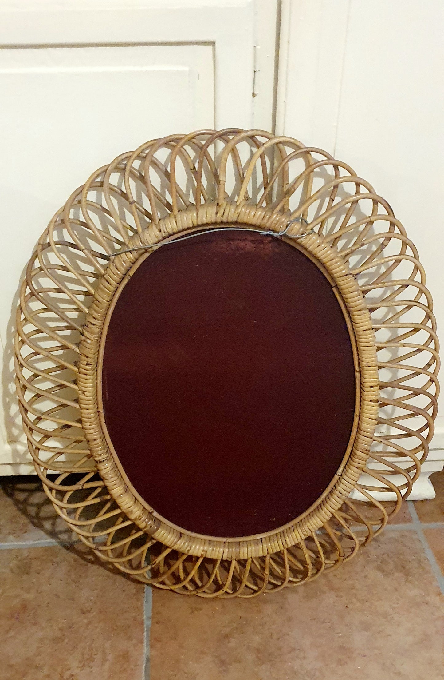 SPECCHIO OVALE IN VIMINI F.ALBINI MID-CENTURY