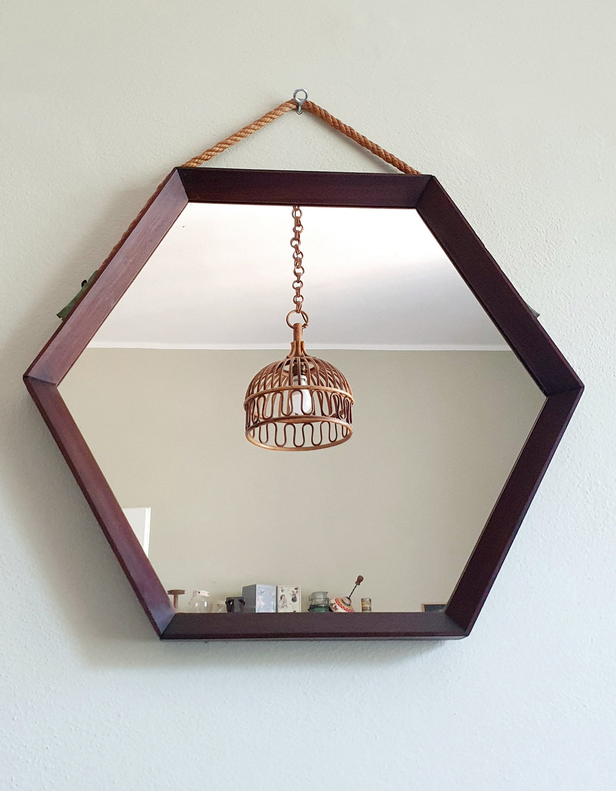 SPECCHIO ESAGONALE VINTAGE IN TEAK ITALIA MID-CENTURY
